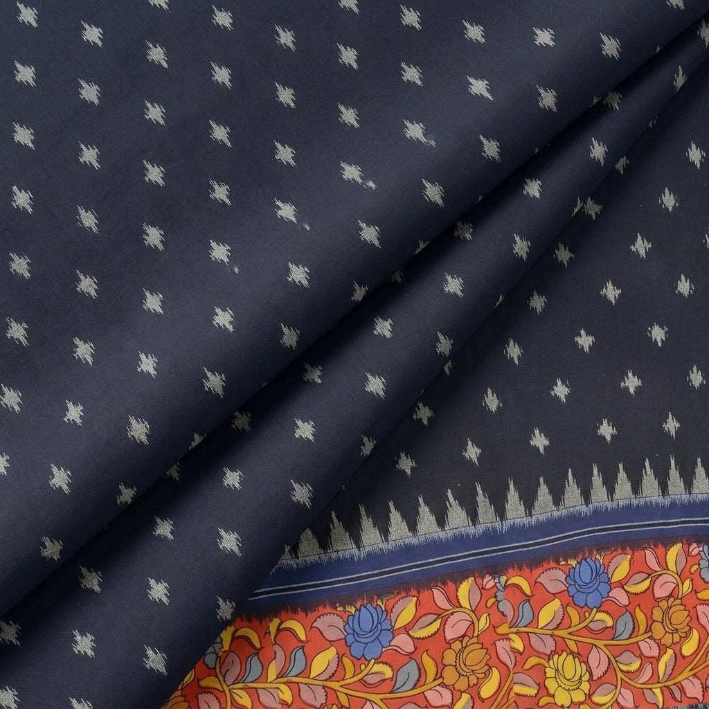 Folded Black Ikat Cotton Fabric