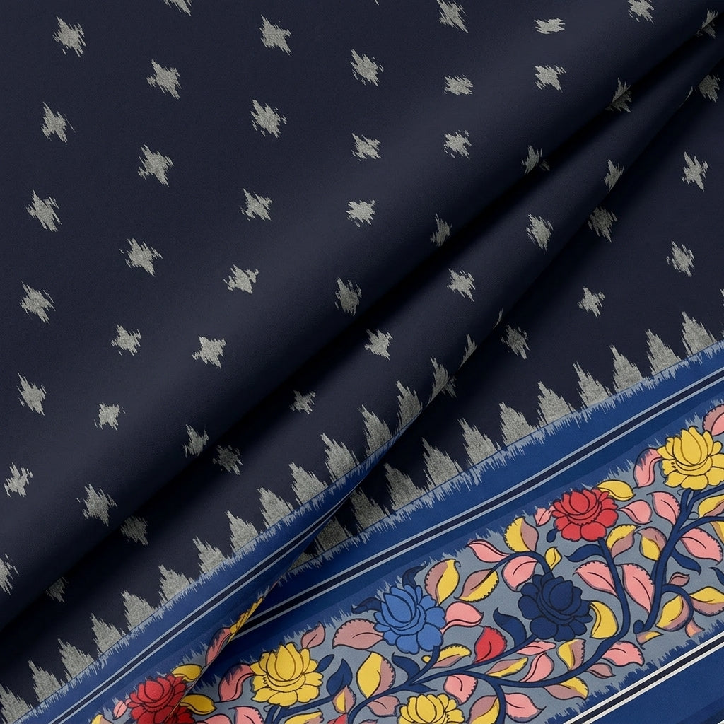 Folded Black Ikat Cotton Fabric