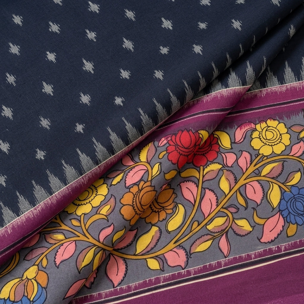 Folded Black Ikat Cotton Fabric