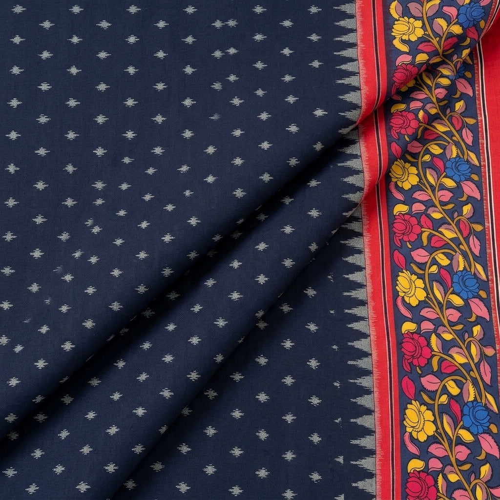 Black Ikat Cotton Fabric, folded