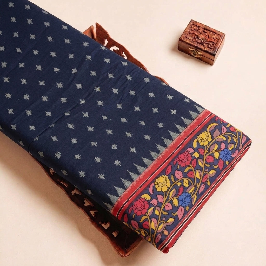 Black Ikat Cotton Fabric, folded