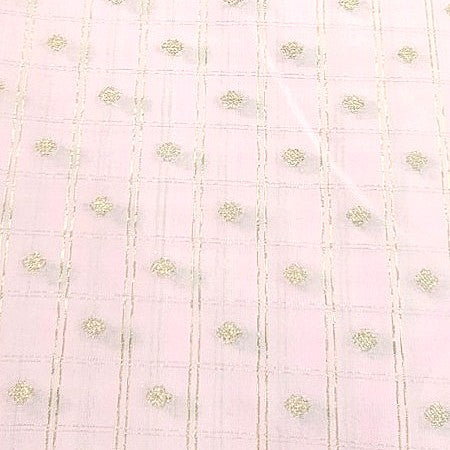 Baby Pink Checked Semi Banaras Fabric, laid flat