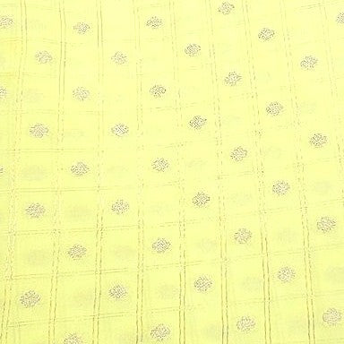 Light Yellow Checked Semi Banaras Fabric, laid flat