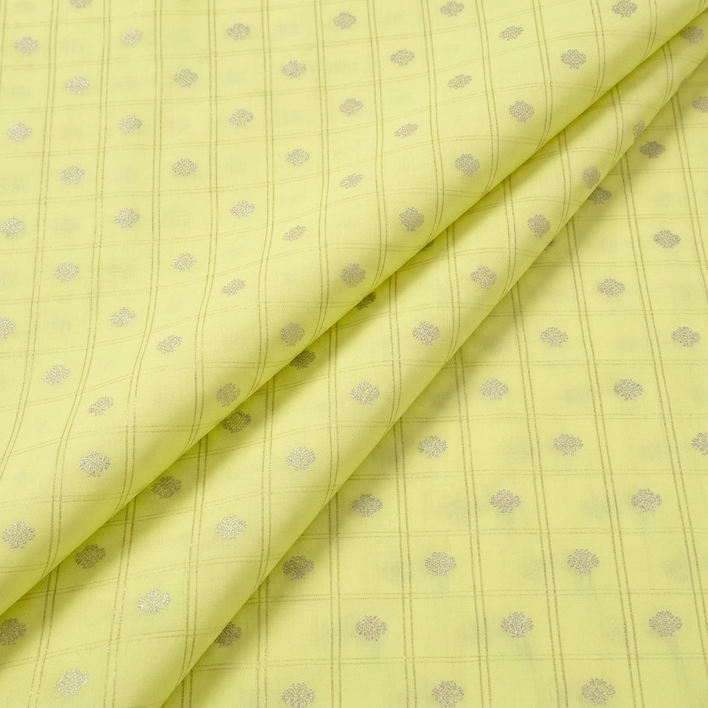 Light Yellow Checked Semi Banaras Fabric, folded