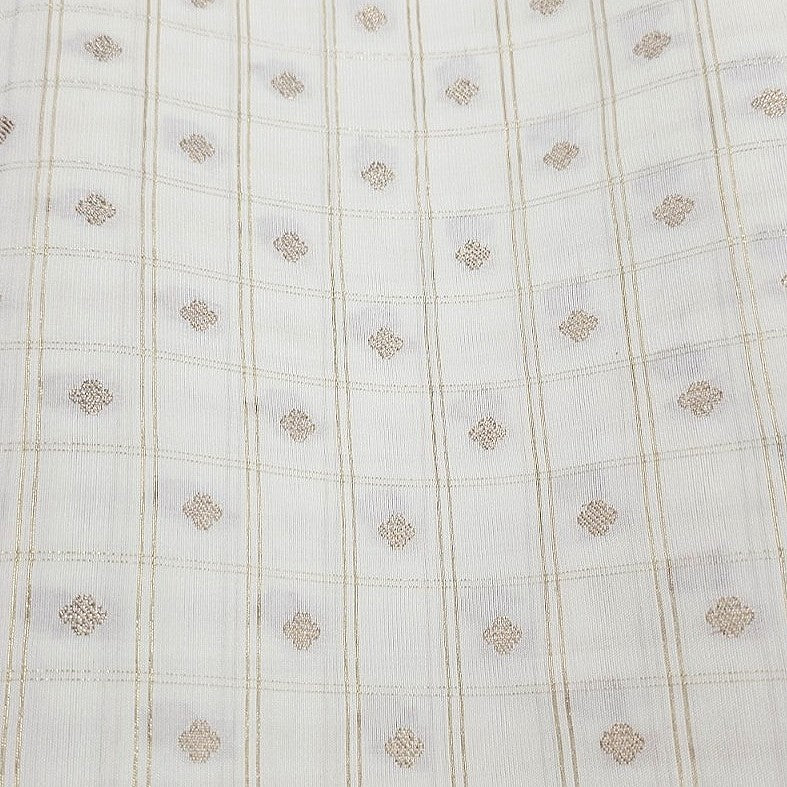 Cream Checked Semi Banaras Fabric, laid flat