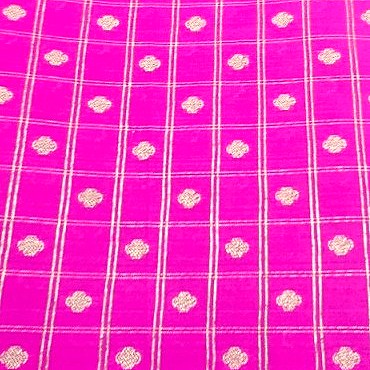 Rani Pink Checked Semi Banaras Fabric, laid flat