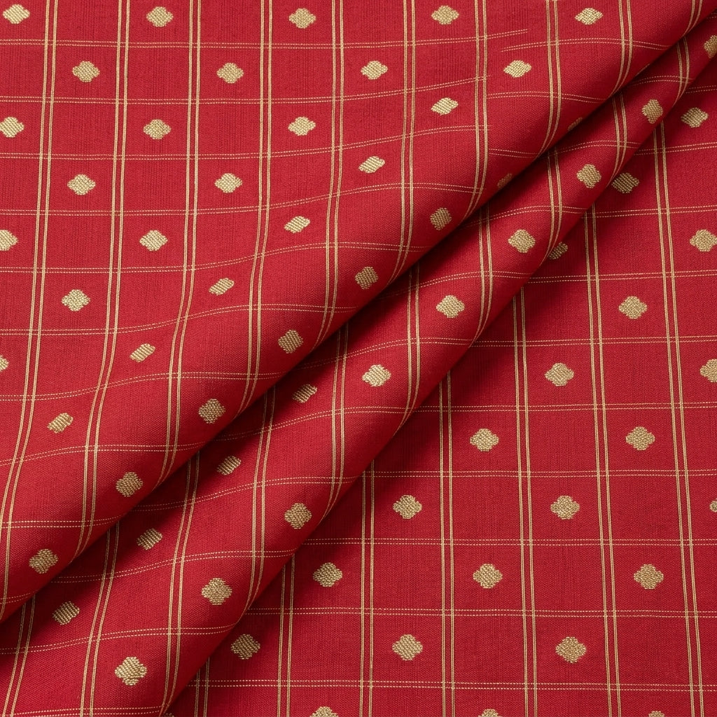 Folded Red Checked Semi Banaras Fabric