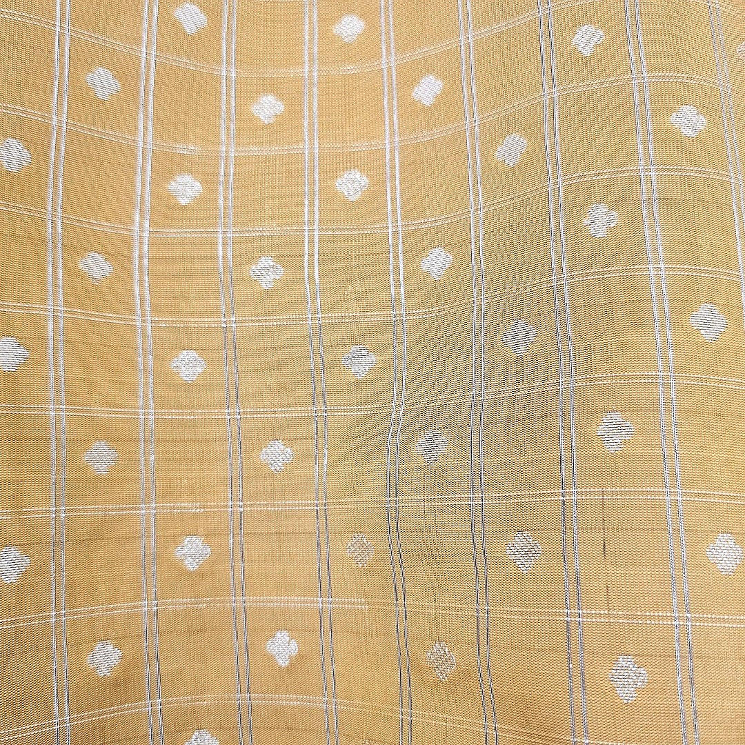 Gold Checked Semi Banaras Fabric, laid flat