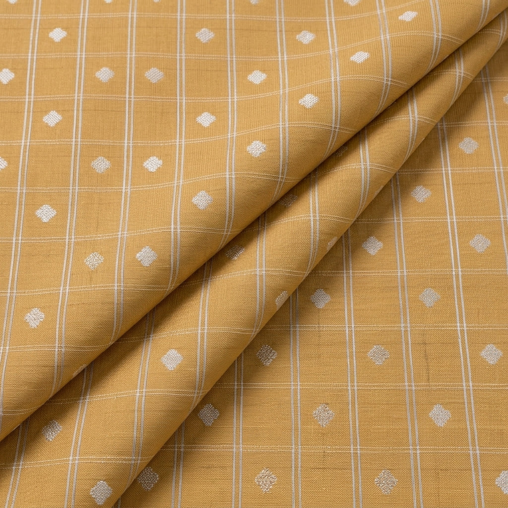 Folded Gold Checked Semi Banaras Fabric
