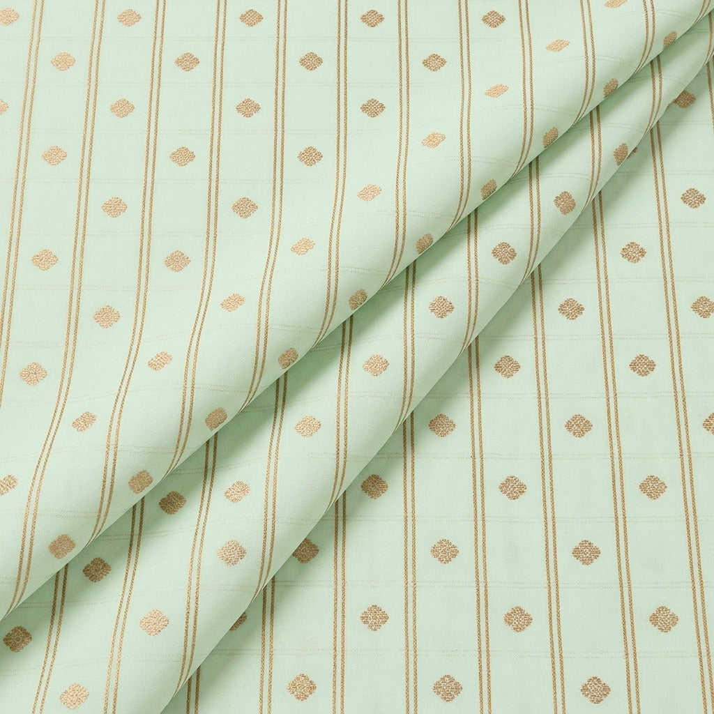 Folded Mint Green Checked Semi Banaras Fabric