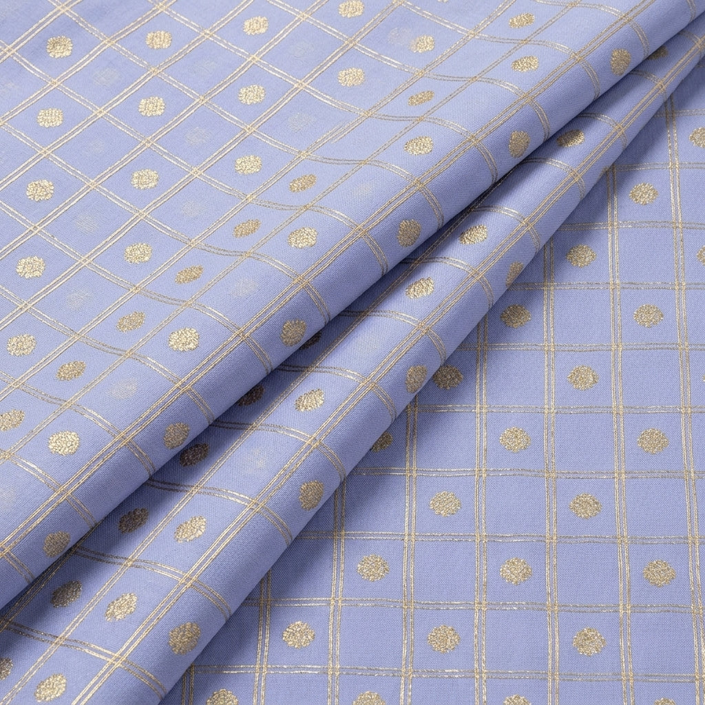Folded Light Blue Checked Semi Banaras Fabric