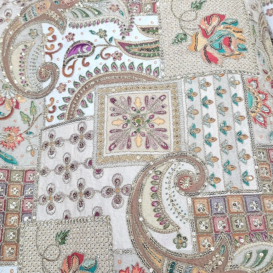 White Embroidery Crepe Fabric, laid flat
