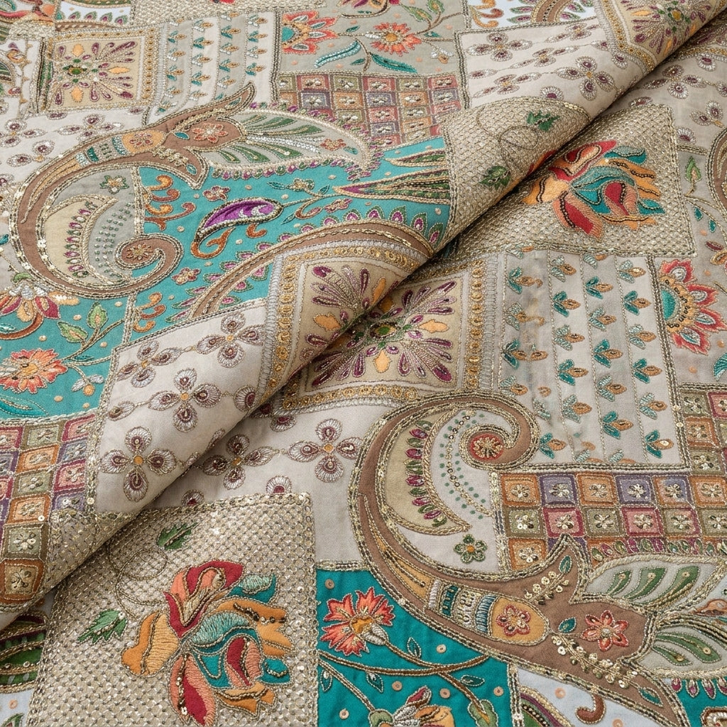 Folded White Embroidery Crepe Fabric
