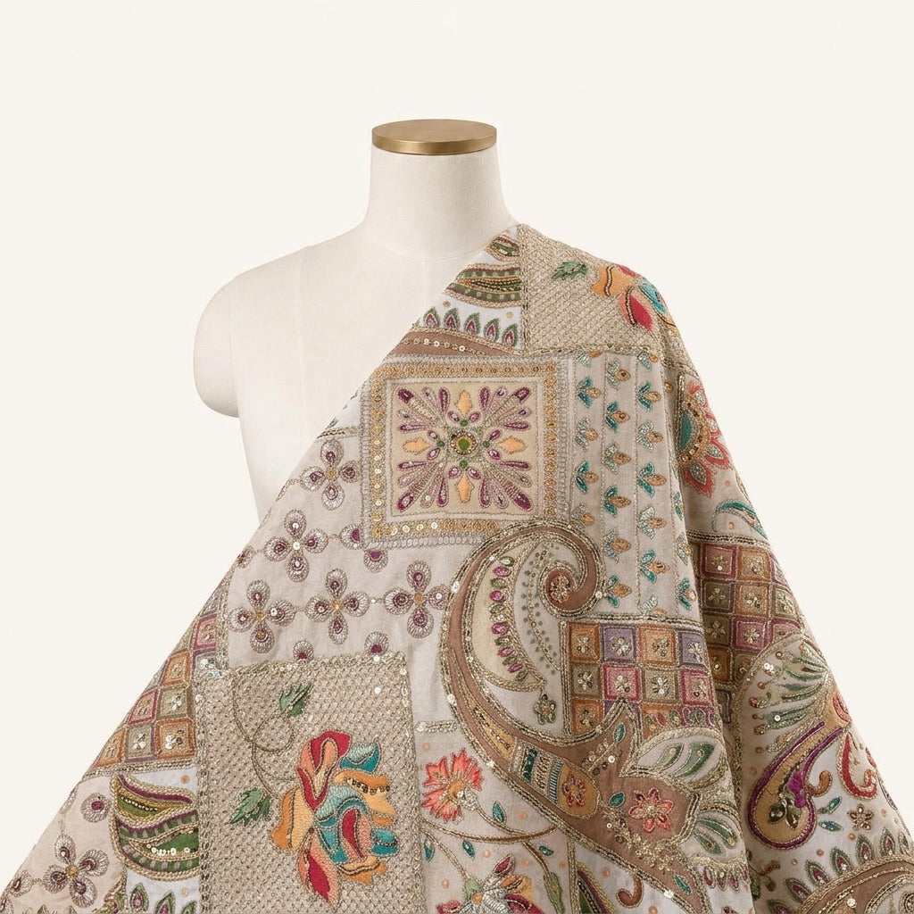 White Embroidery Crepe Fabric Draped as a saree