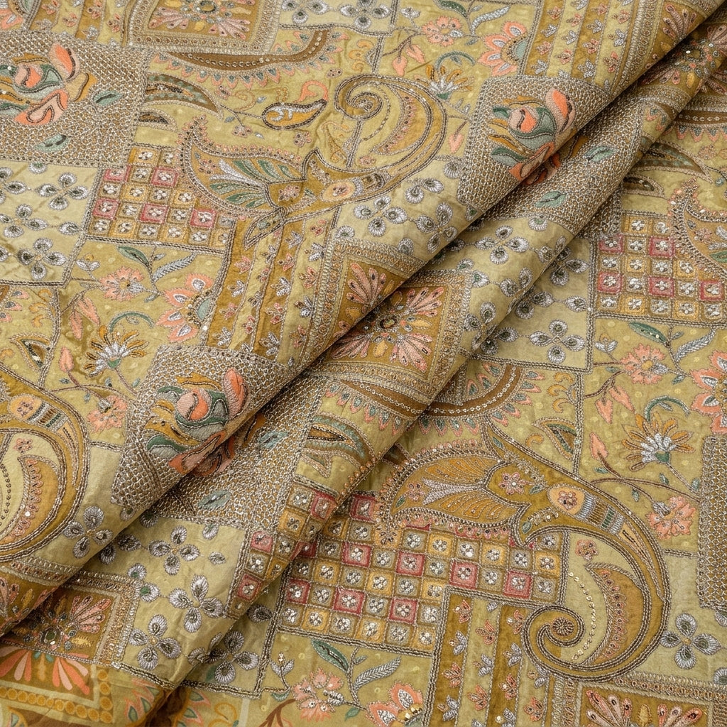 Folded Gold Embroidery Crepe Fabric
