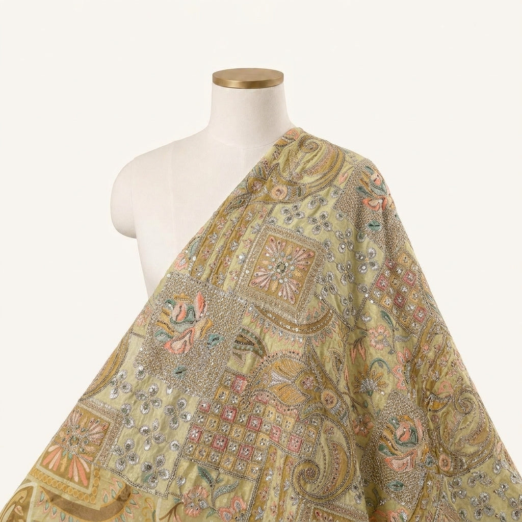 Gold Embroidery Crepe Fabric Draped as a saree