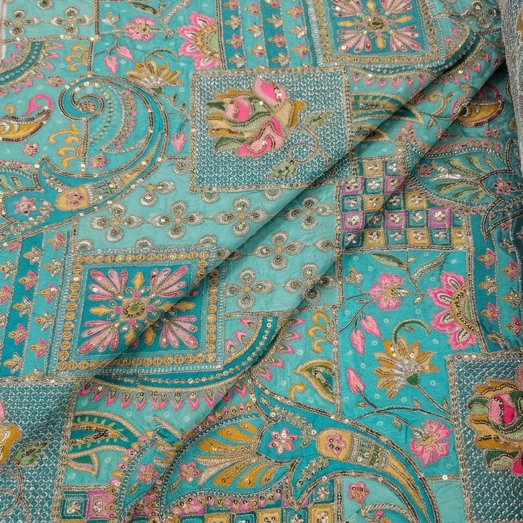 Folded Green Embroidery Crepe Fabric