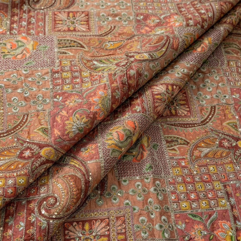 Folded Maroon Embroidery Crepe Fabric