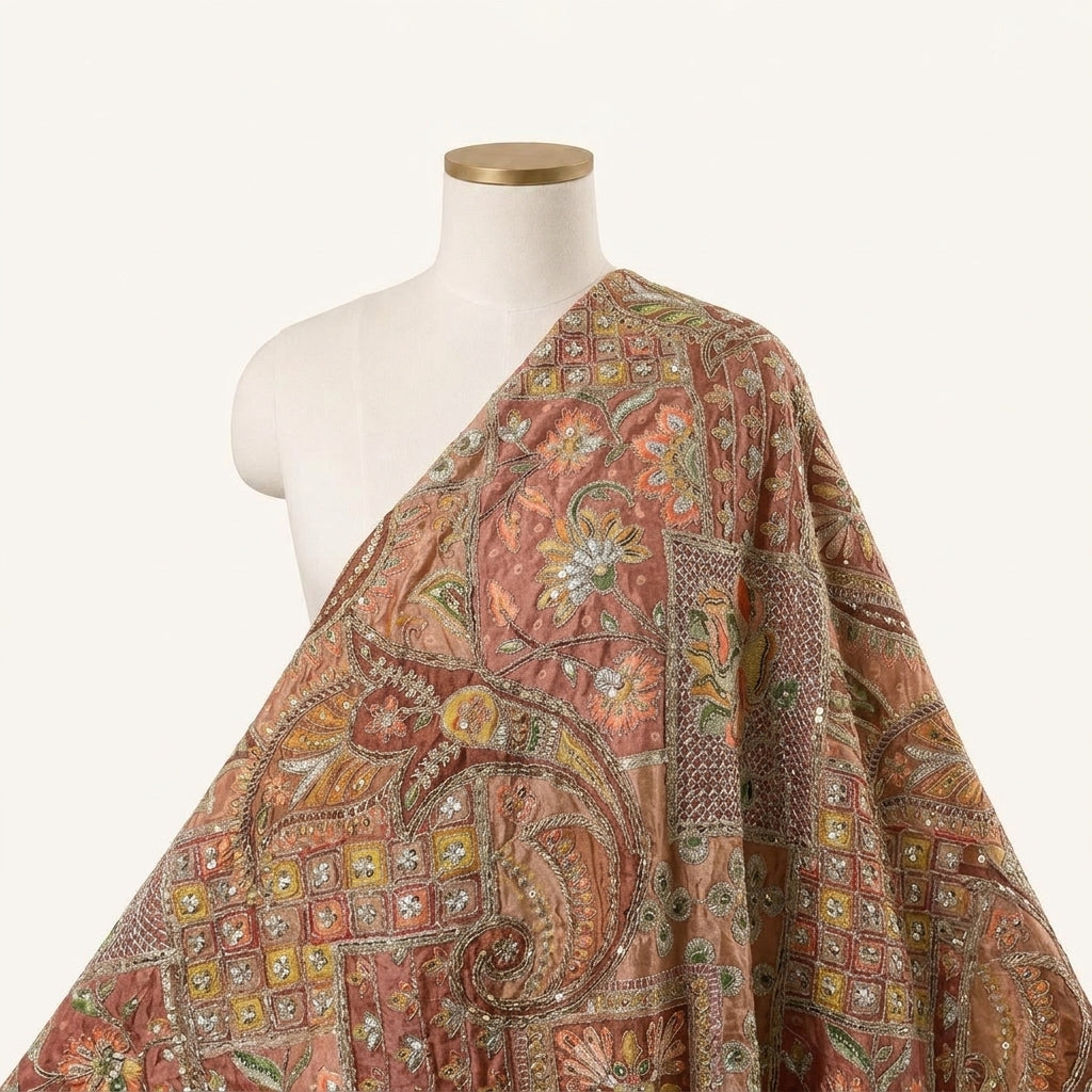 Maroon Embroidery Crepe Fabric Draped as a saree
