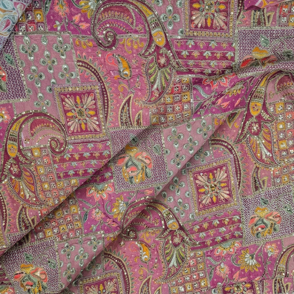 Folded Pink Embroidery Crepe Fabric