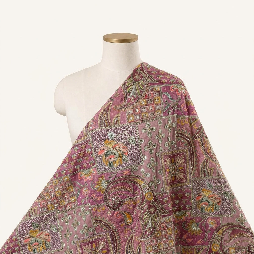 Pink Embroidery Crepe Fabric Draped as a saree