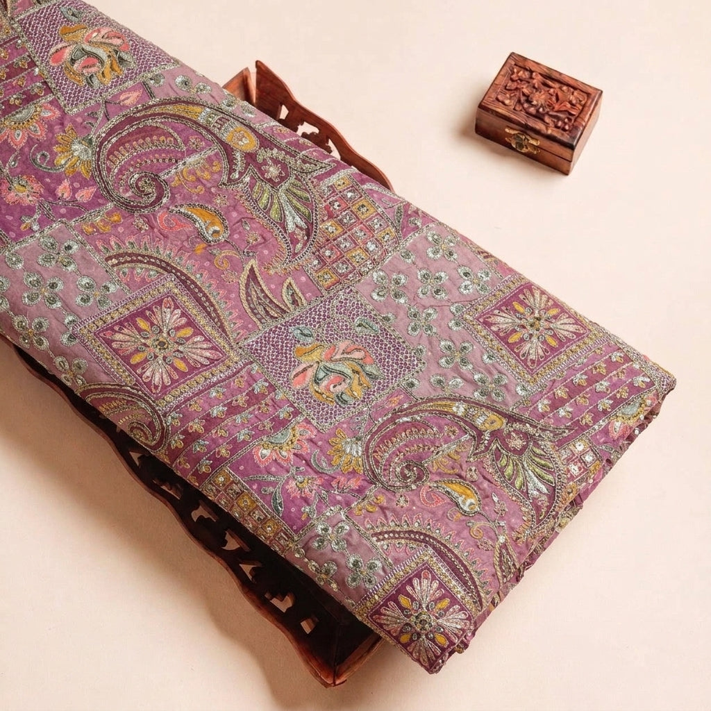 Pink Embroidery Crepe Fabric, folded