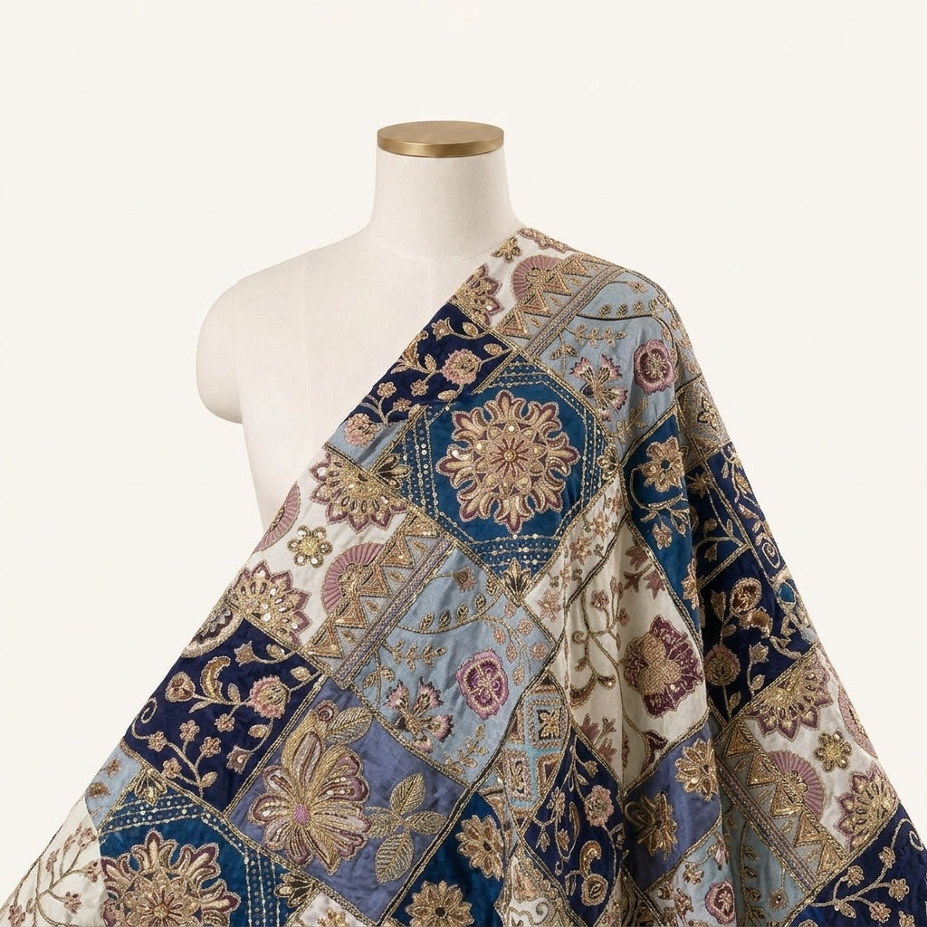 Blue Embroidery Crepe Fabric Draped as a saree