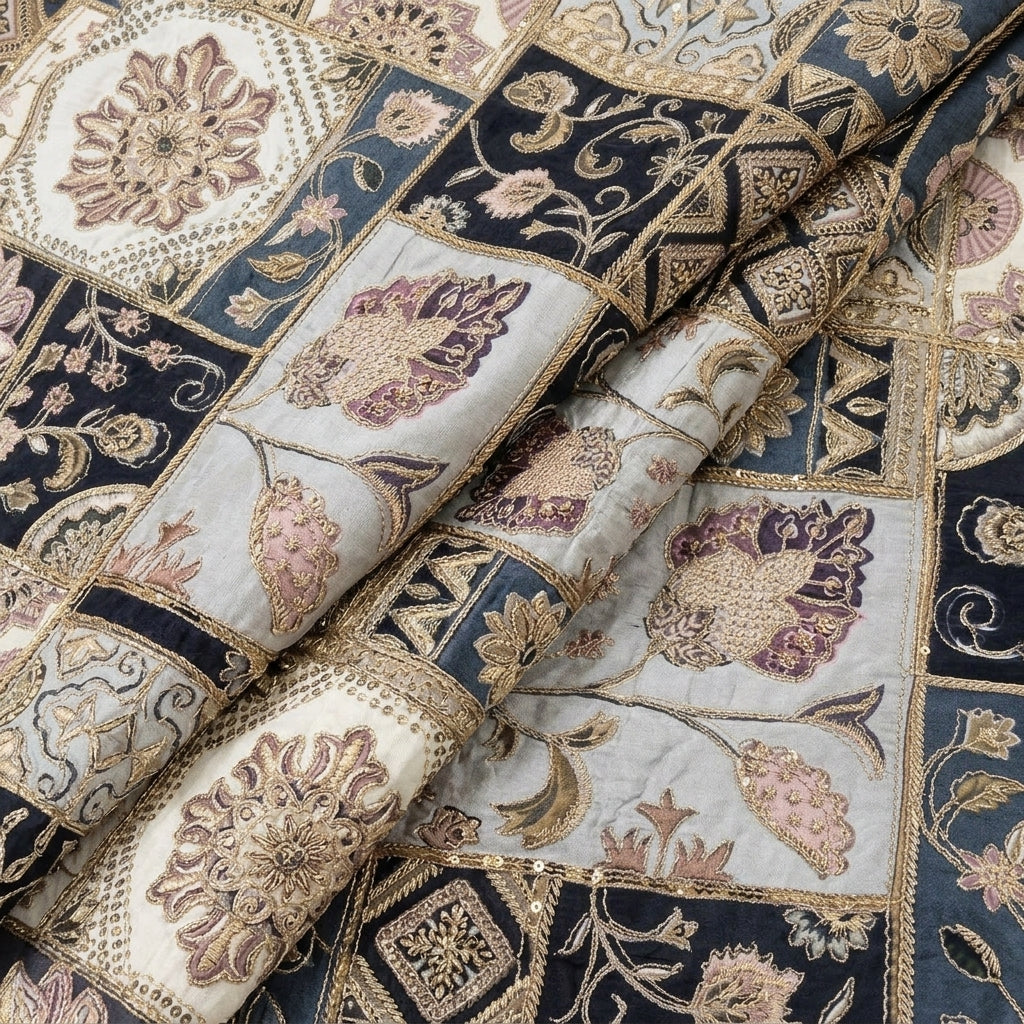 Light Blue Embroidery Crepe Fabric, folded