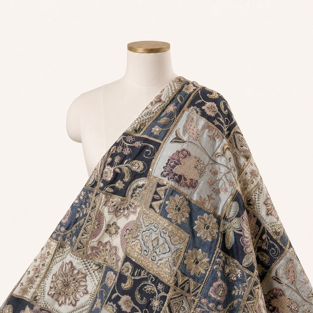 Light Blue Embroidery Crepe Fabric Draped as a saree
