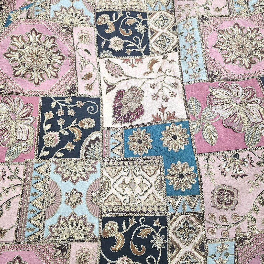 Pink Embroidery Crepe Fabric, laid flat