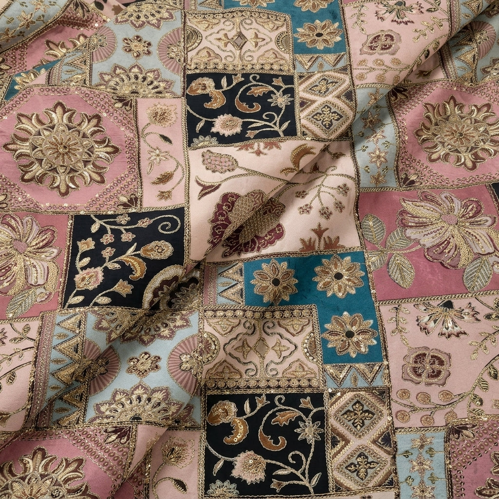 Folded Pink Embroidery Crepe Fabric