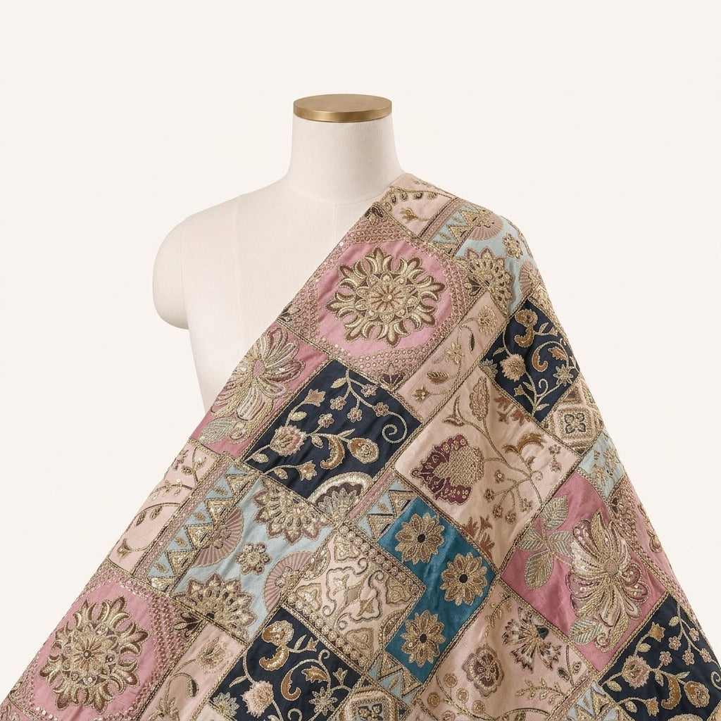 Pink Embroidery Crepe Fabric Draped as a saree