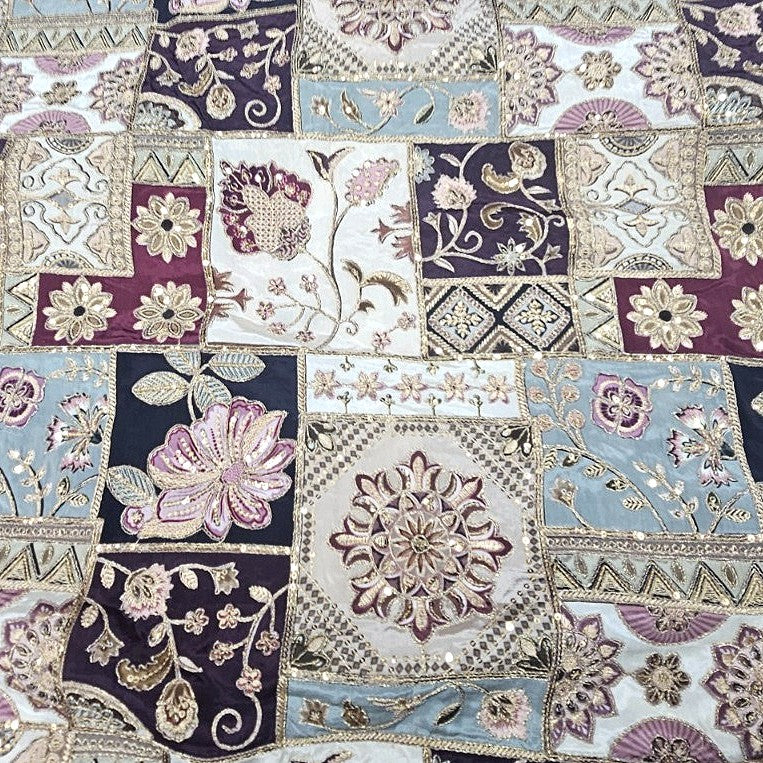 Maroon Embroidery Crepe Fabric, laid flat