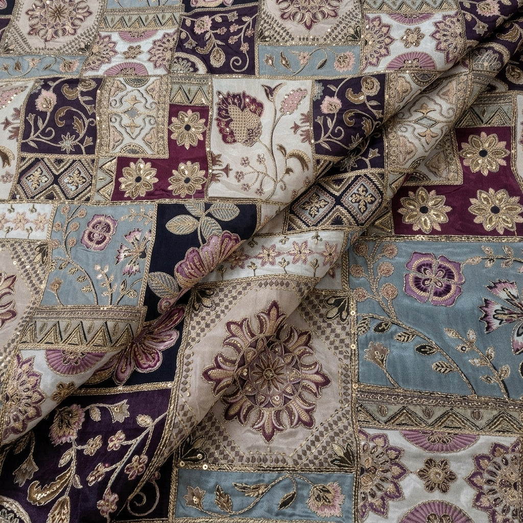 Folded Maroon Embroidery Crepe Fabric