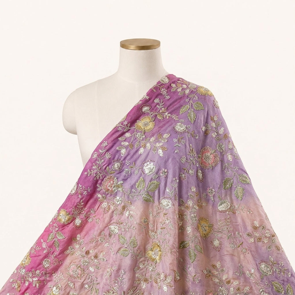 Multicolor Embroidery Chinnon Fabric Draped as a saree