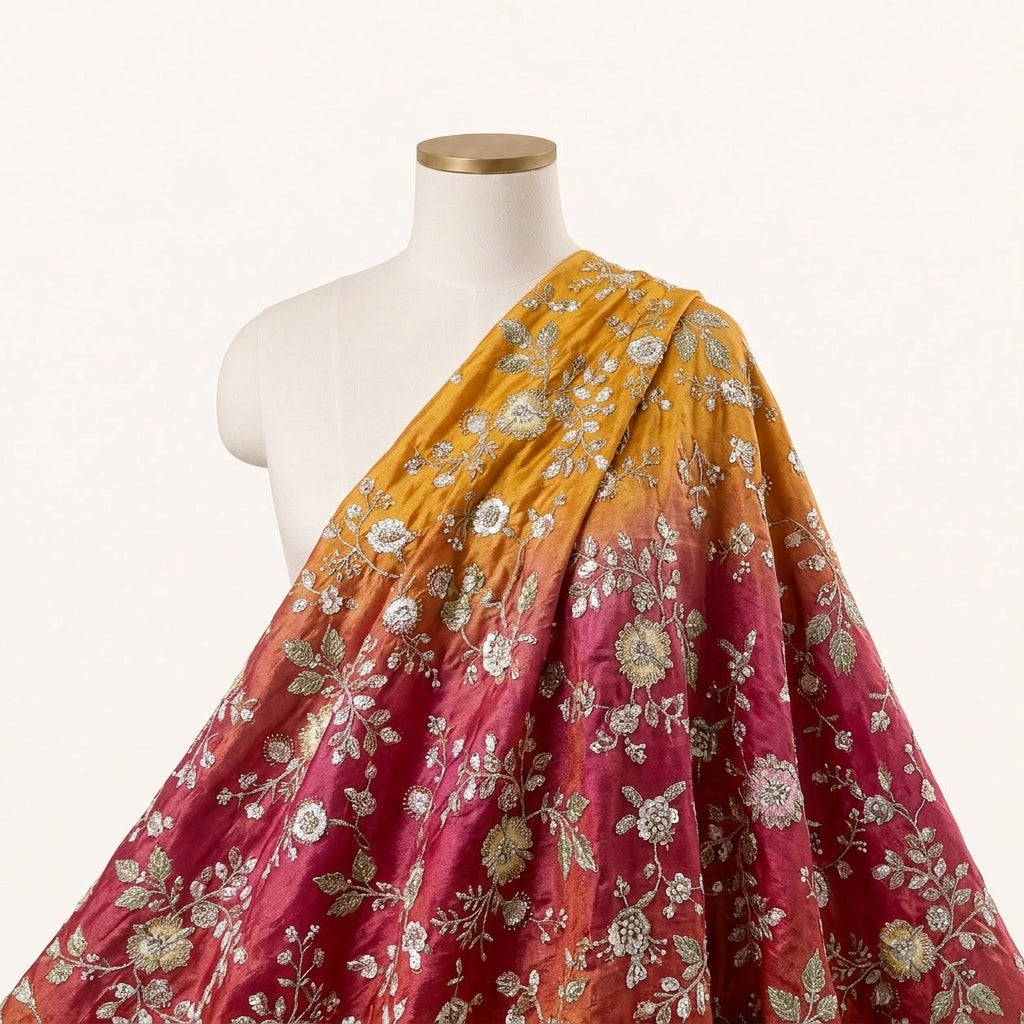 Multicolor Embroidery Chinnon Fabric Draped as a saree