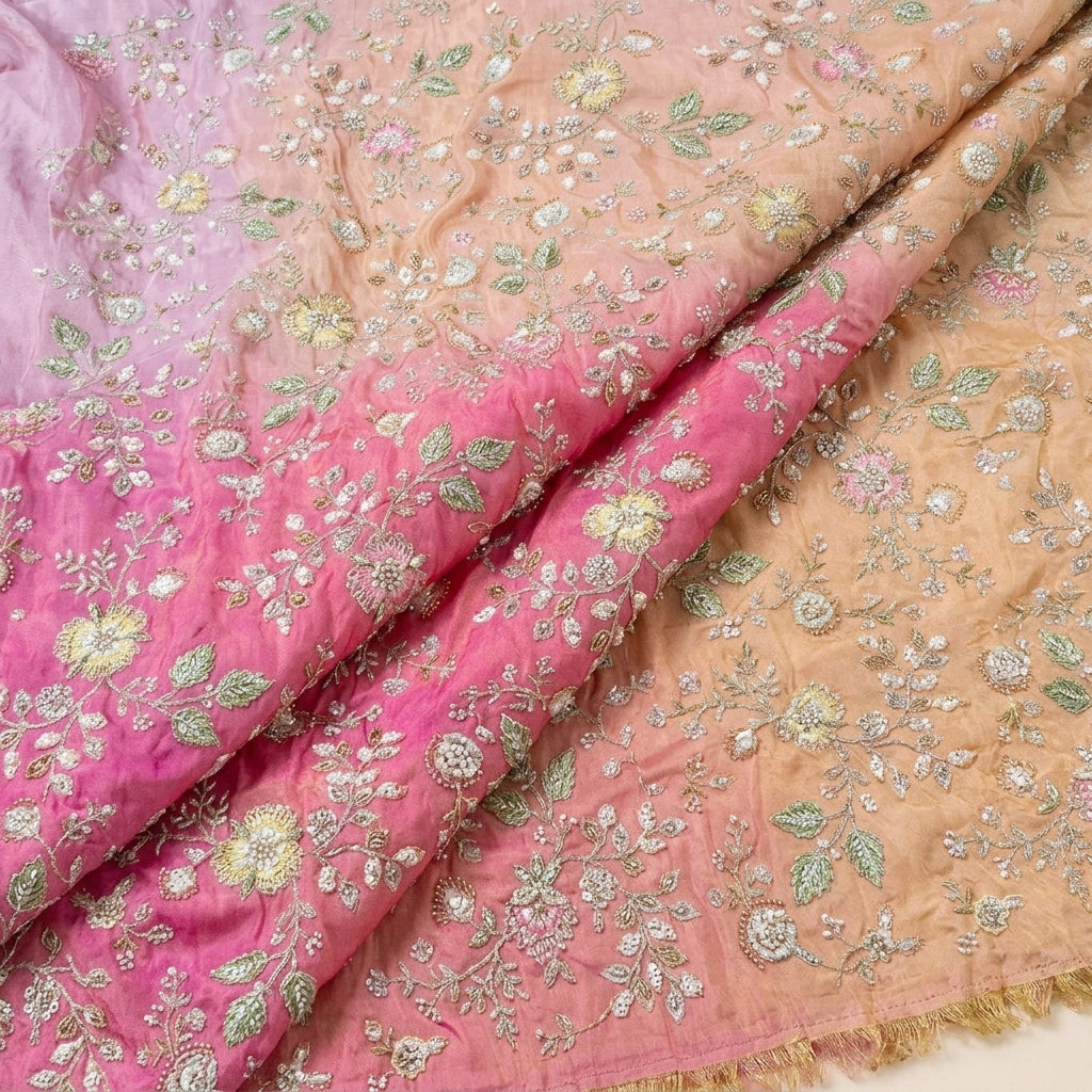 Folded Multicolor Multicolor Chinnon Fabric