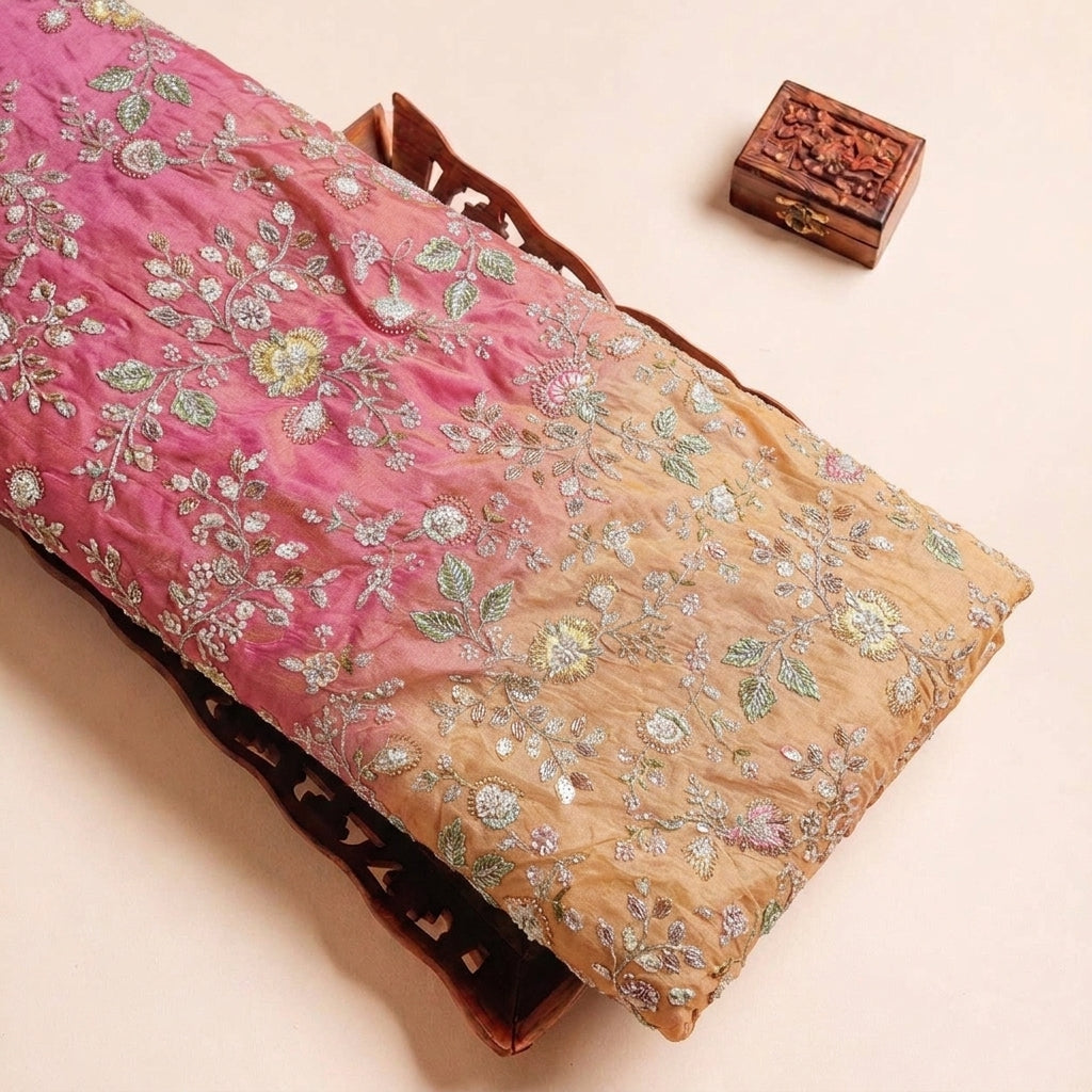 Folded Multicolor Multicolor Chinnon Fabric Highlighting Thread Work Stone Sequins and Texture