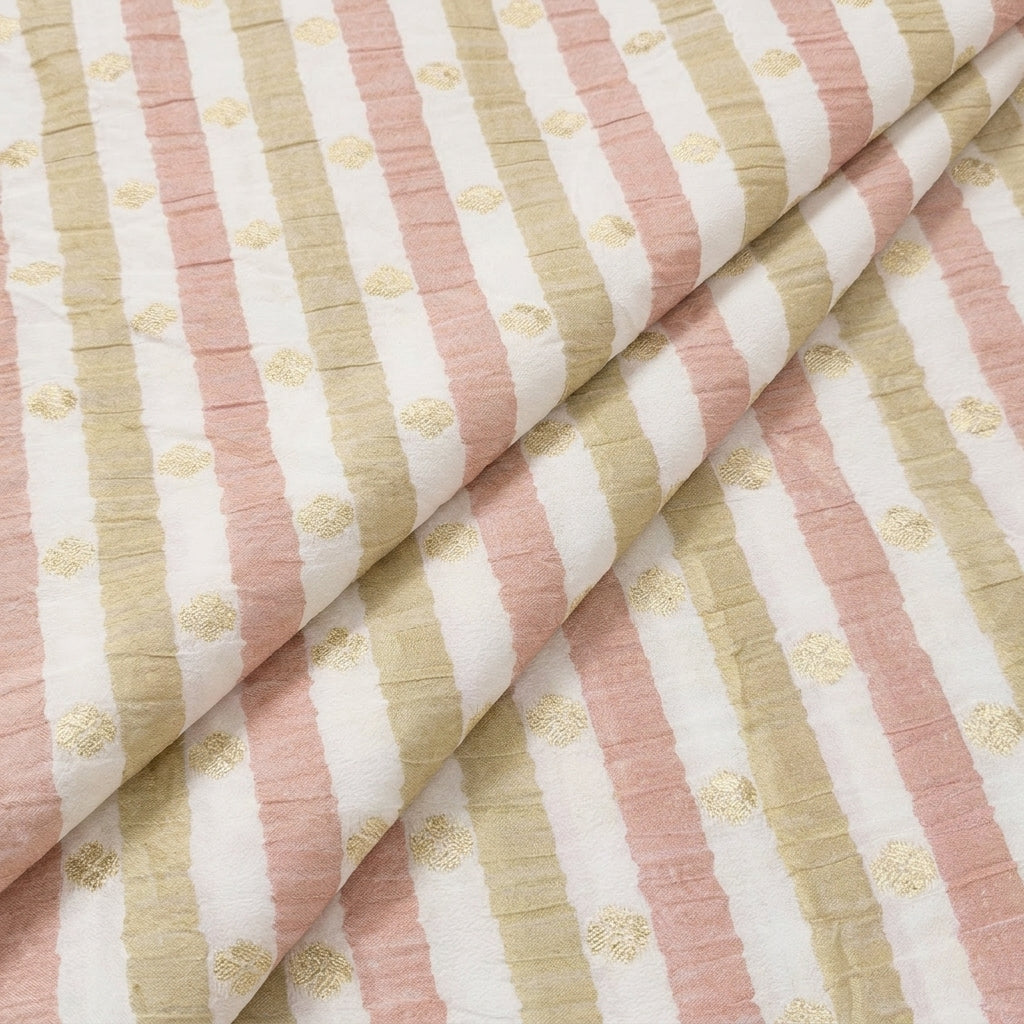 Folded Cream Stripes Semi Banaras Fabric