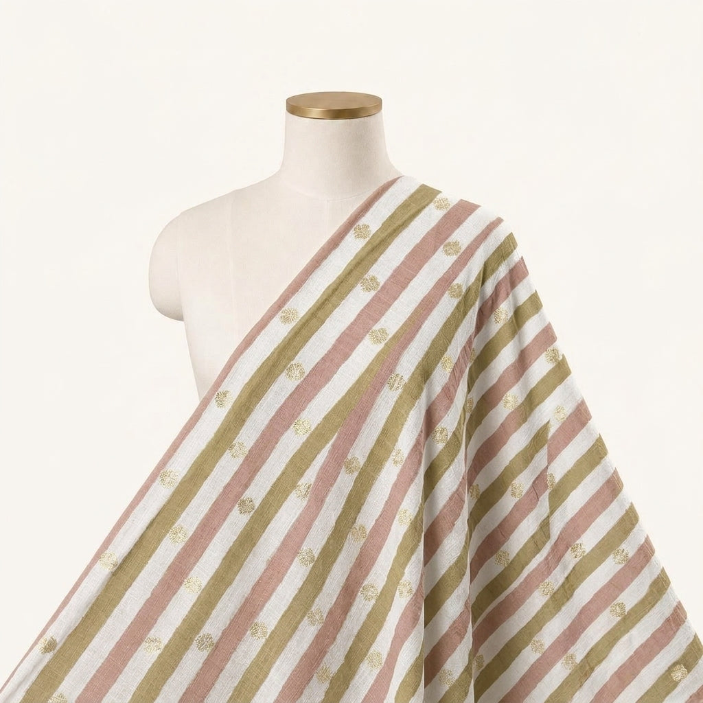 Cream Stripes Semi Banaras Fabric Draped as a saree