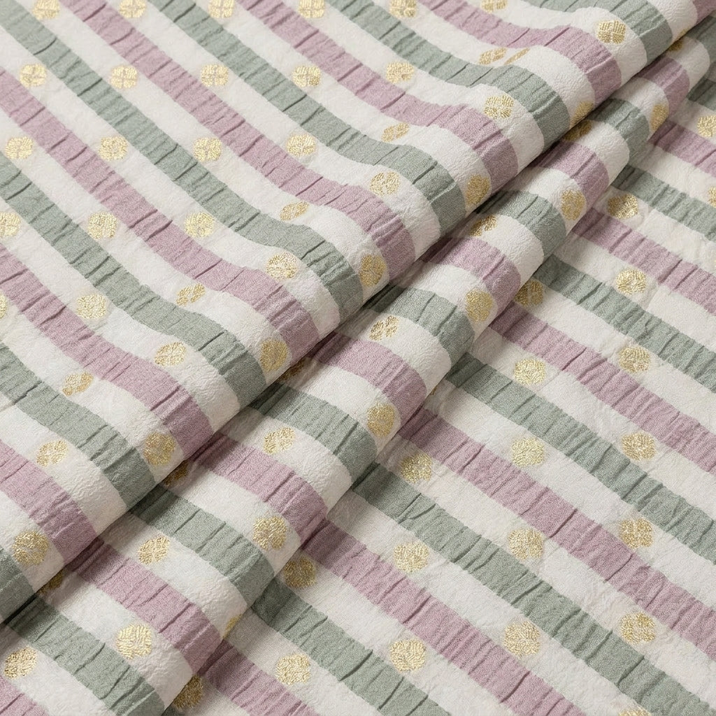 Folded Cream Stripes Semi Banaras Fabric