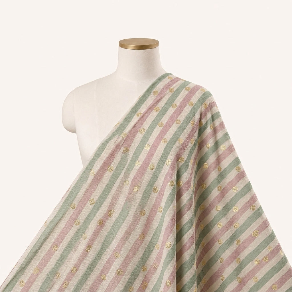 Cream Stripes Semi Banaras Fabric Draped as a saree
