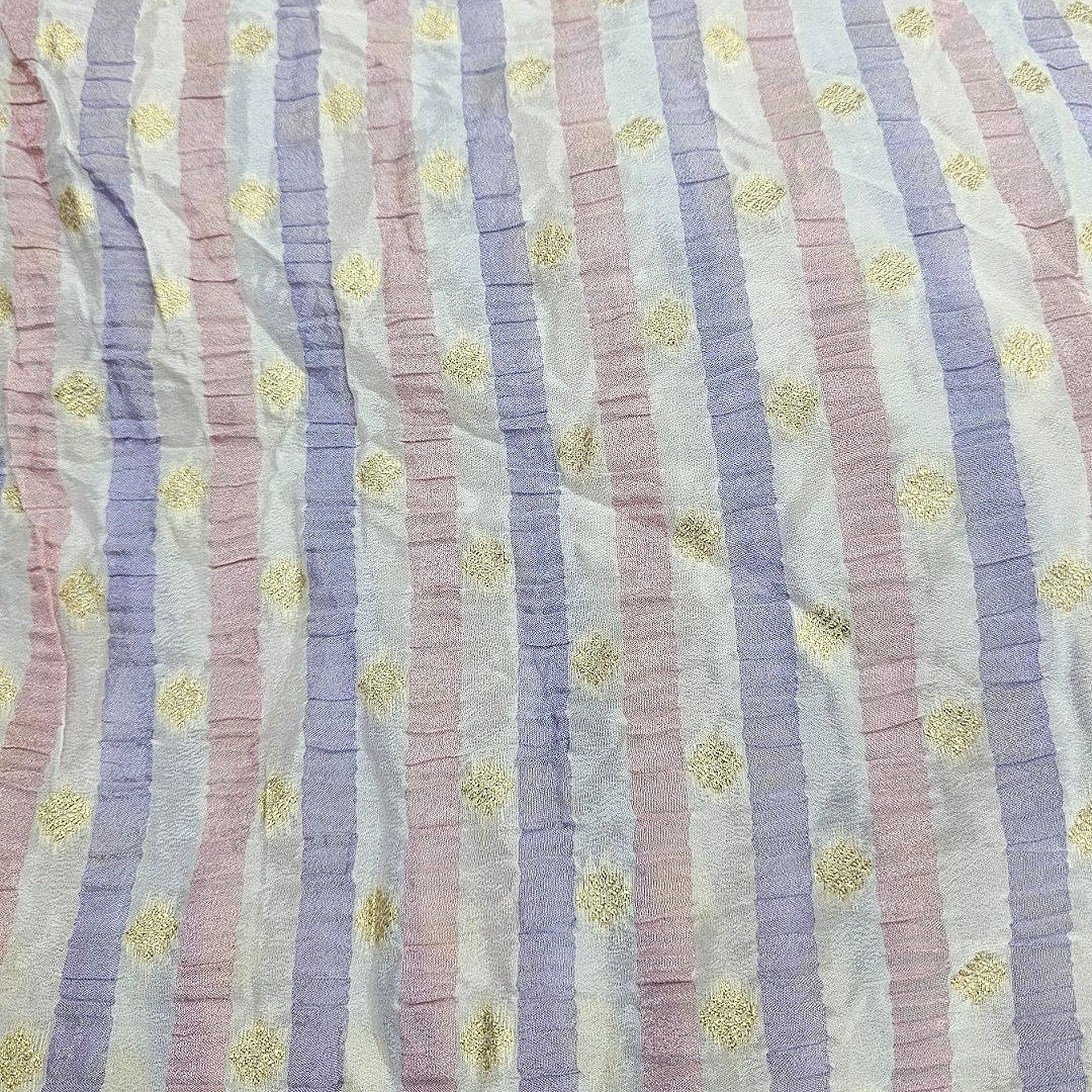 Violet Pink Stripes Semi Banaras Fabric, laid flat