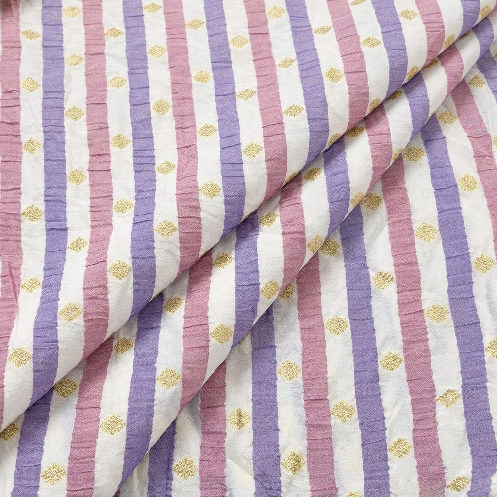 Folded Cream Stripes Semi Banaras Fabric