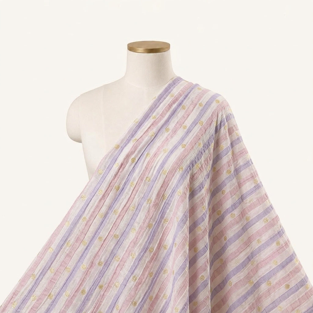 Cream Stripes Semi Banaras Fabric Draped as a saree