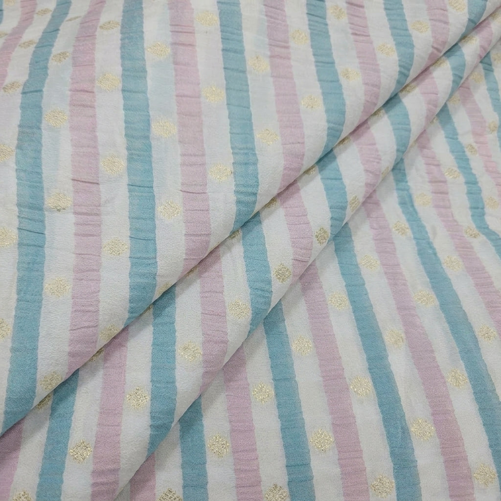 Folded Cream Stripes Semi Banaras Fabric
