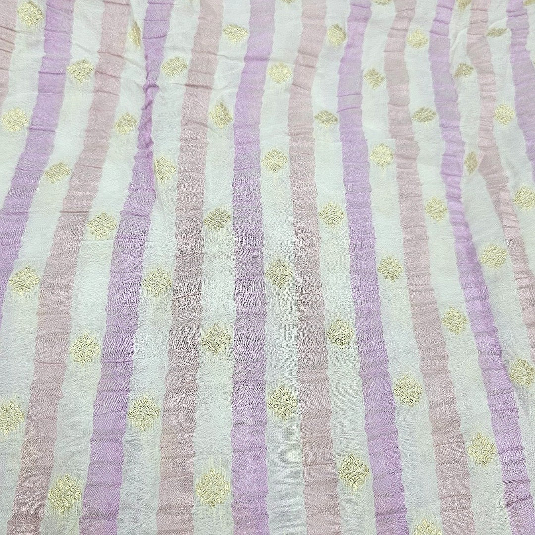Pink Stripes Semi Banaras Fabric, laid flat