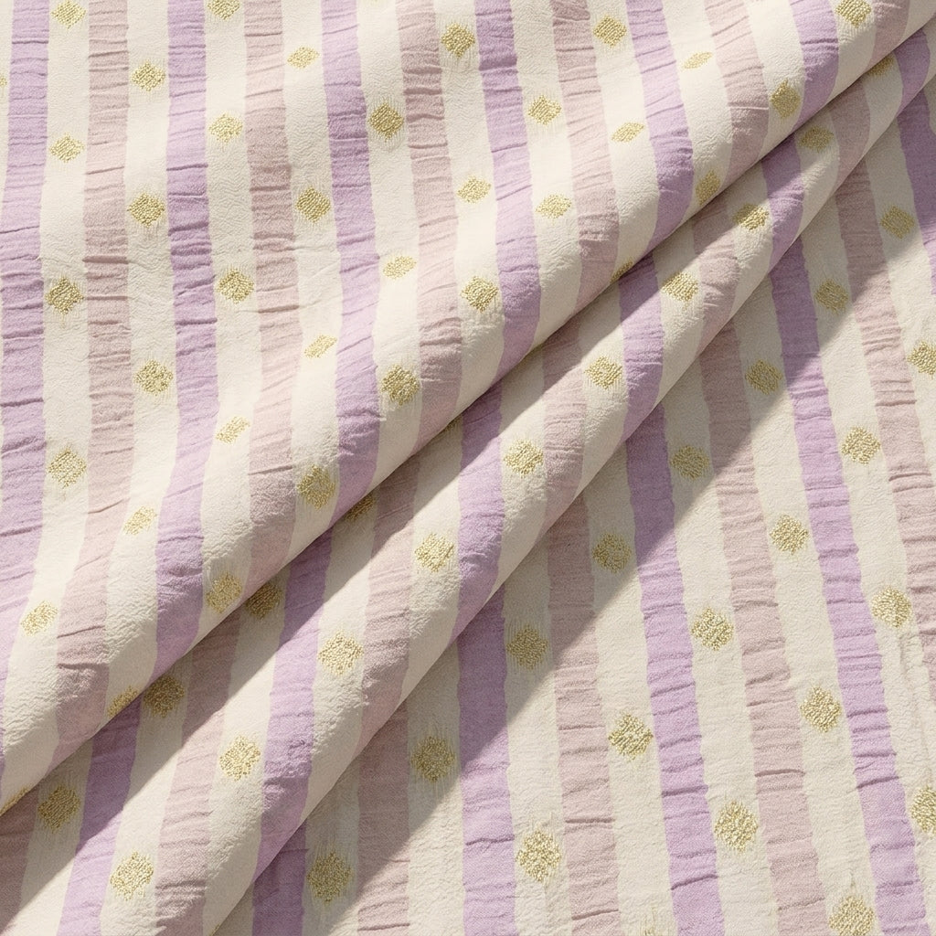 Pink Stripes Semi Banaras Fabric, folded