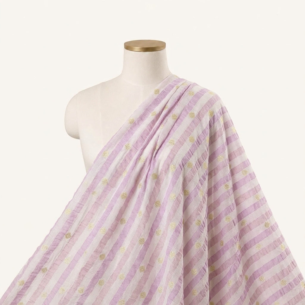 Cream Stripes Semi Banaras Fabric Draped as a saree