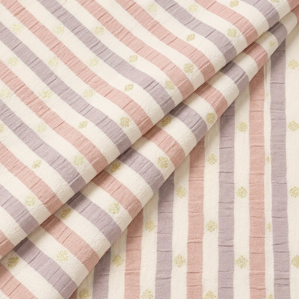 Orange Pink Stripes Semi Banaras Fabric, folded